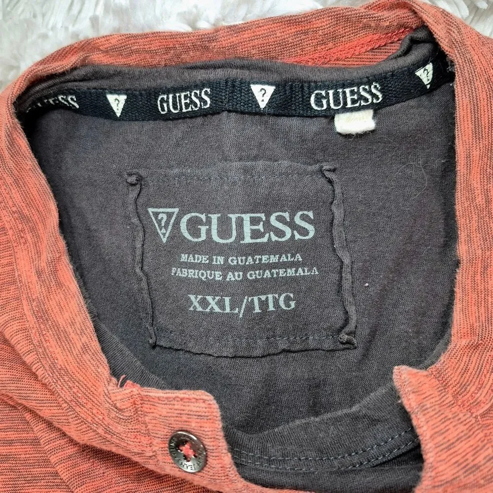 GUESS Burnt Orange Short Sleeve Henley Shirt Men's XXL - Picture 2 of 8